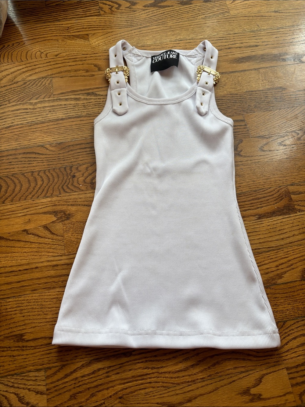 Versace Jeans Couture White Ribbed Gold-Trim Camisole